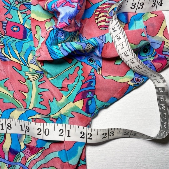 Ann May Silk Vintage Colorful Fish Print Button-Up Shirt - Picture 8 of 10